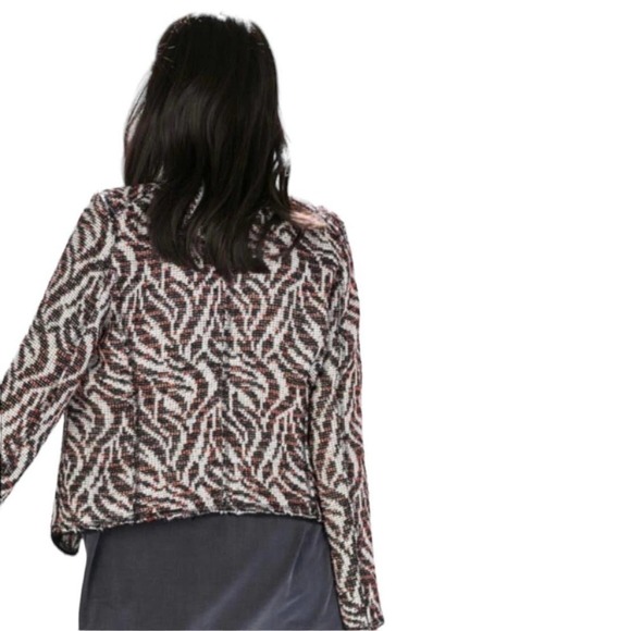 Zara Tweed‎ Blazer Metallic Wool Zebra Print Raw Hem Red Medium - Picture 2 of 13